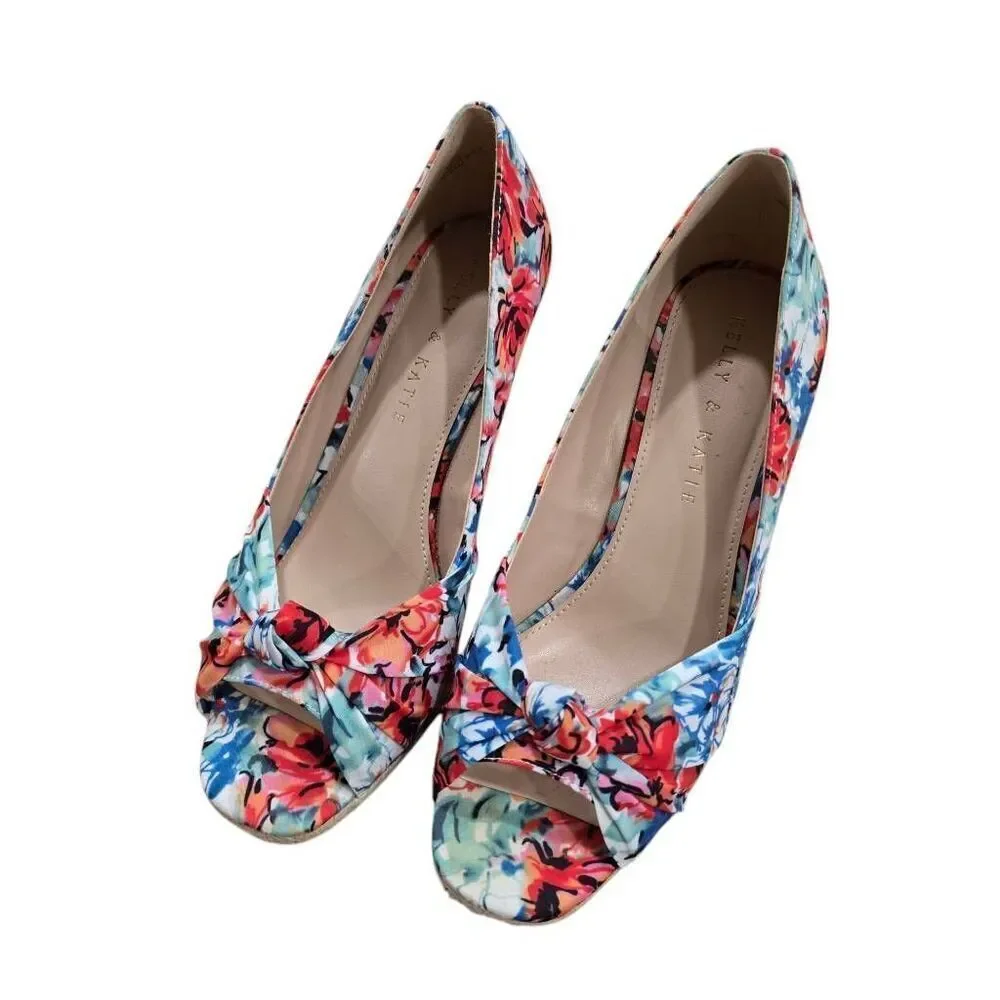 Kelly & Katie‎ Ivala Espadrille Wedge Sandals Women's 6.5M Floral Knot Preppy
